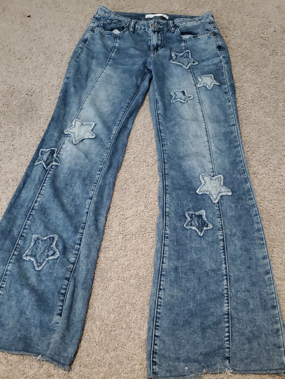 Altar'd State Blue Star-Appliqué Flare Jeans